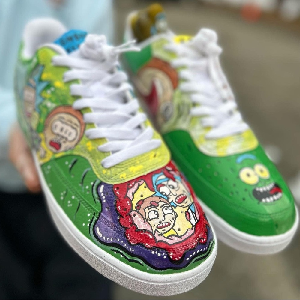 Never worn Nikes painted by Mass artists London Basquit. $200 each or $325 both